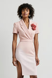 Pink Bodycon Satin Short Holiday Party Dress with 3D Flowers