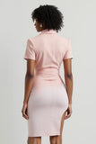 Pink Bodycon Satin Short Holiday Party Dress with 3D Flowers