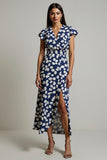 White Black Leopard Printed A Line V-Neck Long Work Dress