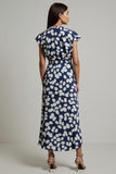 White Black Leopard Printed A Line V-Neck Long Work Dress
