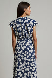 White Black Leopard Printed A Line V-Neck Long Work Dress