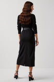 Black Round Neck Long Sleeve Work Dress with Belt
