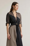 Black Printed A Line V-Neck Long Work Dress With Sleeves