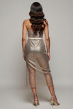 Sparkly Golden Bodycon Spaghetti Straps Long Work Dress with Sequins