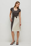 Coffee A-Line Square Neck Work Dress with Sleeves