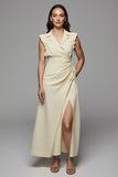 Apricot A-Line Polo Collar Ruffled Work Dress with Slit