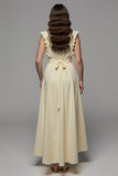 Apricot A-Line Polo Collar Ruffled Work Dress with Slit