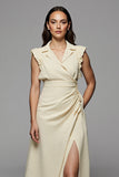 Apricot A-Line Polo Collar Ruffled Work Dress with Slit