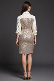 Sparkly Golden Bodycon V-Neck Work Dress with Sequins
