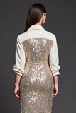 Sparkly Golden Bodycon V-Neck Work Dress with Sequins