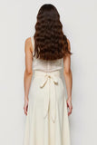White Round Neck Lace Sleeveless Work Dress with Bow