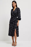 Polka Dots V Neck Sheath Black Work Dress