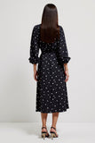 Polka Dots V Neck Sheath Black Work Dress