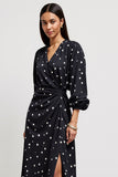 Polka Dots V Neck Sheath Black Work Dress