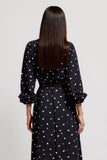 Polka Dots V Neck Sheath Black Work Dress