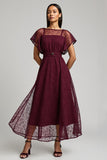 Burgundy A Line Lace Midi Work Dress