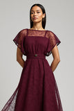 Burgundy A Line Lace Midi Work Dress