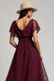 Burgundy A Line Lace Midi Work Dress