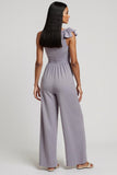 Gery Purple Ruched 3D Flower One Shoulder Work Jumpsuits