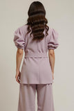Grey Pink 2 Piece V Neck Work Dress with Belt