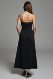 Black Strapless A Line Cut Out Work Dress