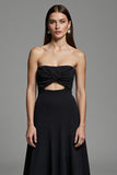 Black Strapless A Line Cut Out Work Dress