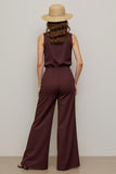 Coffee V Neck 2 Piece Work Jumpsuits