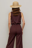 Coffee V Neck 2 Piece Work Jumpsuits