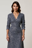 Sparkly Sequins V Neck Midi Work Dress