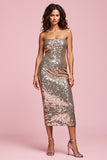 Sparkly Golden Strapless Work Dress