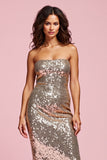 Sparkly Golden Strapless Work Dress