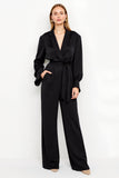 Black Notched Lapel Jumpsuit with Belt