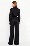 Black Notched Lapel Jumpsuit with Belt