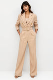 Apricot Notched Lapel Jumpsuit with Belt