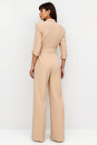 Apricot Notched Lapel Jumpsuit with Belt
