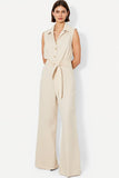 Ivory Single-Breasted Polo Collar Jumpsuit with Belt