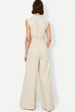 Ivory Single-Breasted Polo Collar Jumpsuit with Belt