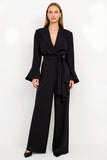 Black Peak Lapel Jumpsuit with Belt