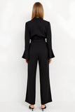 Black Peak Lapel Jumpsuit with Belt