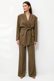Brown Peak Lapel 2-piece Women Suits with Belt
