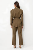 Brown Peak Lapel 2-piece Women Suits with Belt