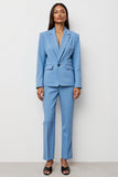 Blue Notched Lapel One Button 2-piece Women Suits