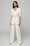 Ivory 2 Piece Peak Lapel Half Sleeves Women Suits with Belts