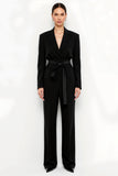 Black 2 Piece Peak Lapel Fitted Women Suits with Belts