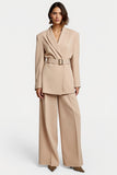 Apricot 2 Piece Peak Lapel Women Suits with Belts