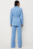 Blue 2 Piece Notched Lapel Women Suits with Belt