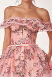 Pink Floral Corset Ruffled Short Homecoming Dress