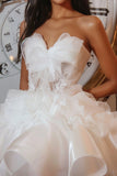 White Ruffled A Line Strapless Short Homecoming Dress