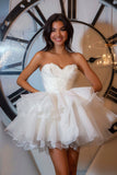 Strapless White Ruffled A Line Homecoming Dress