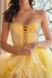 Strapless Ruffled A Line Yellow Homecoming Dress